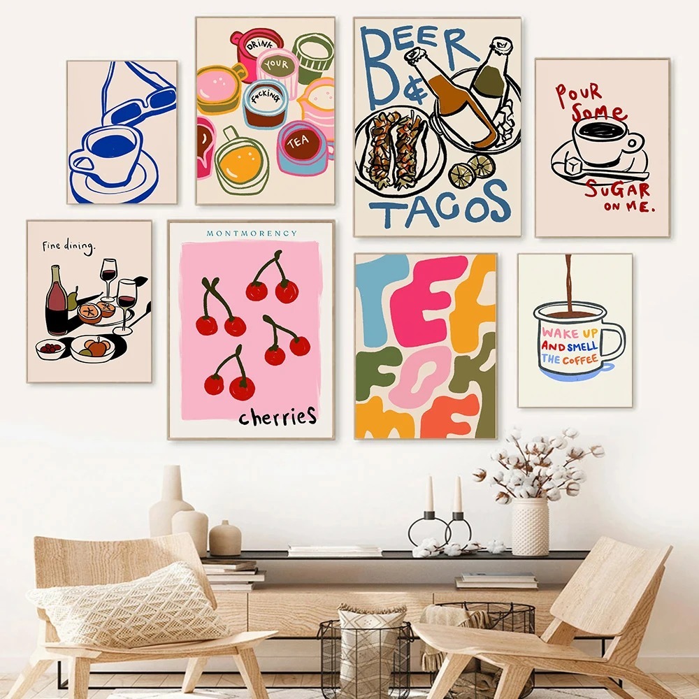 Coffee Tea Poster - Кофейня Послеобеденный чай Круассан Красочная кофейная