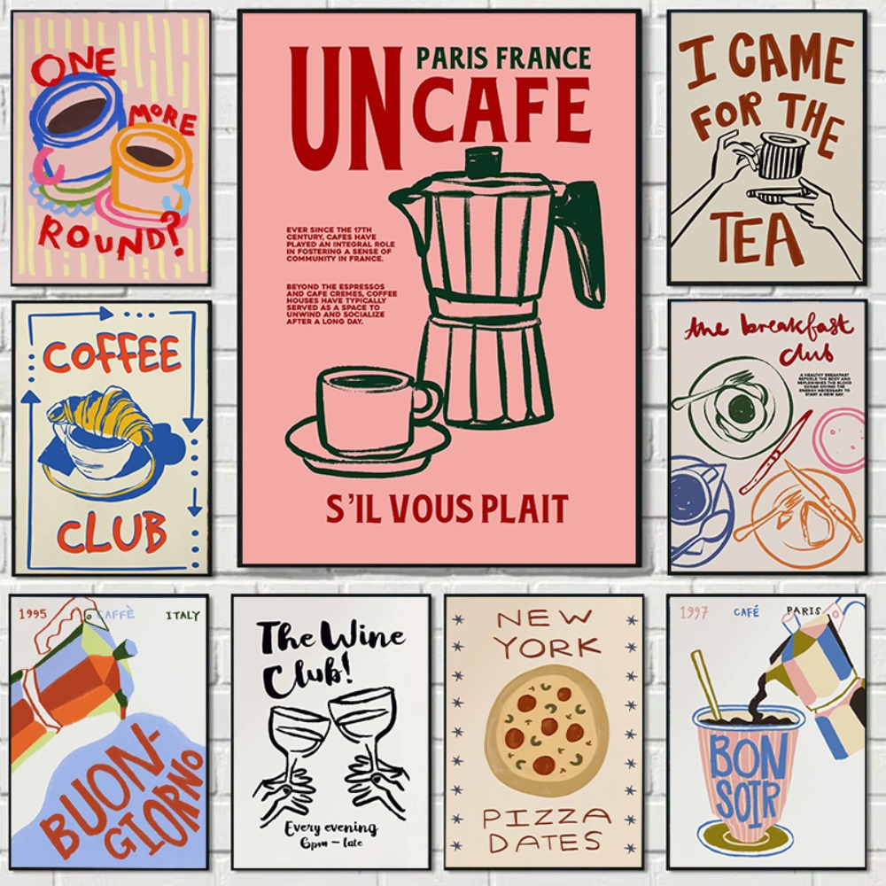 Coffee Tea Poster - Кофейня Послеобеденный чай Круассан Красочная кофейная