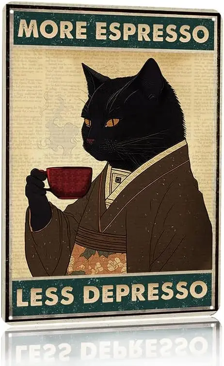 Coffee Tea Poster - Винтажный металлический постер «Черная кошка»: «Больше