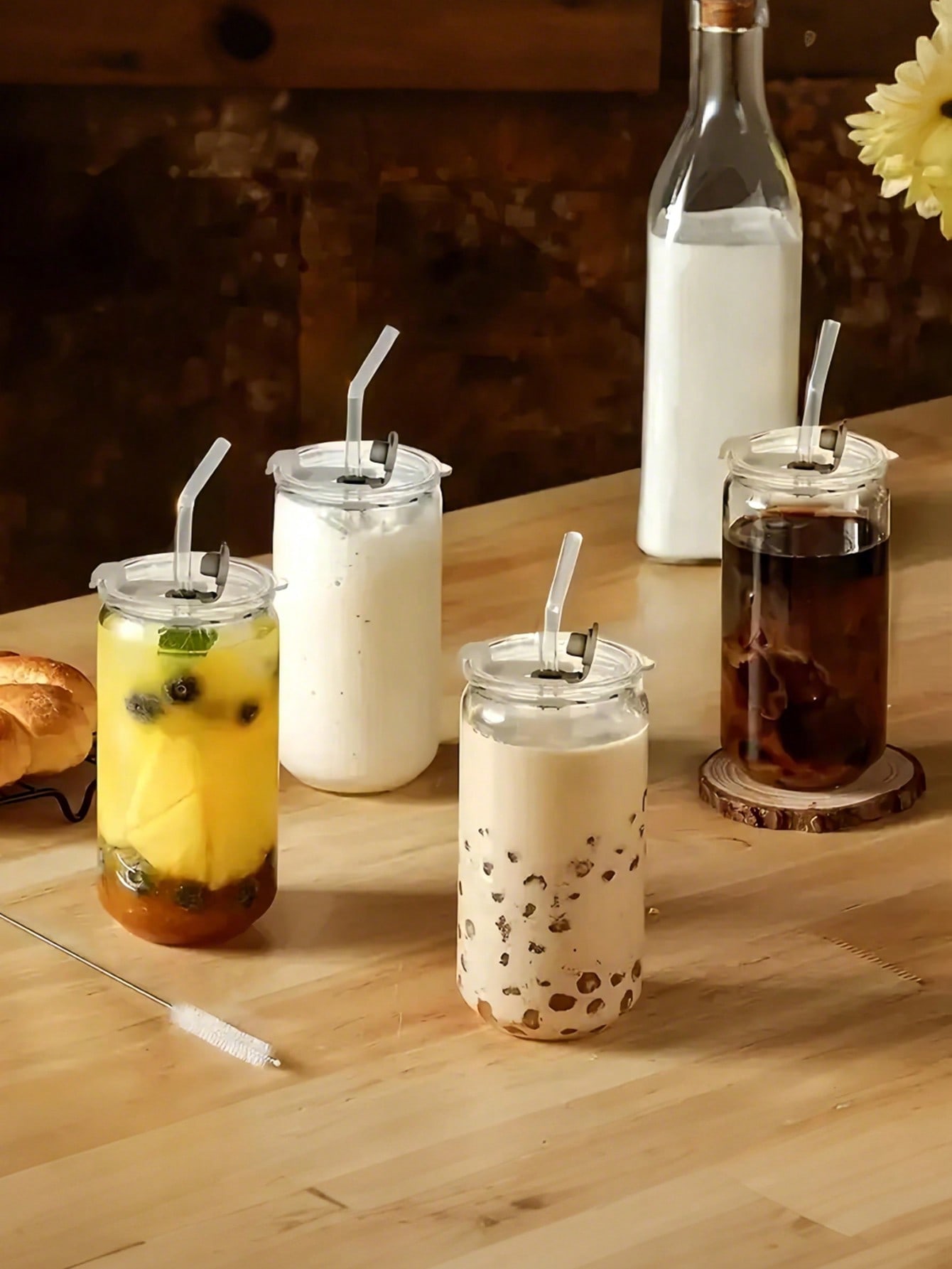 Стеклянные стаканы с крышками  – обзор и цена Coffee Tea Jar Set